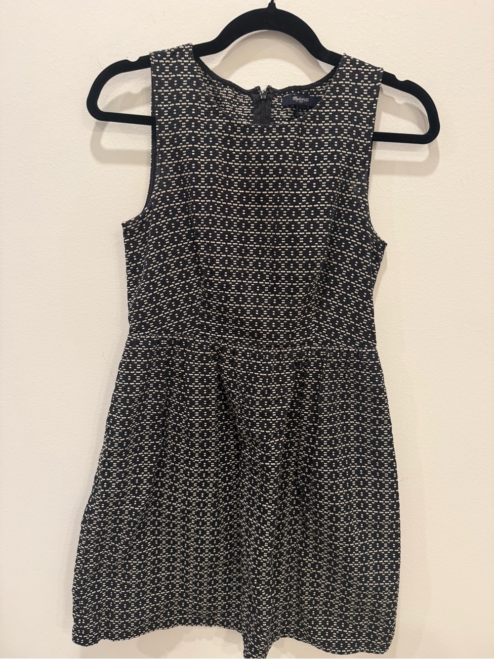 Madewell Sleeveless Black and White Patterned Fit & Flare Dress